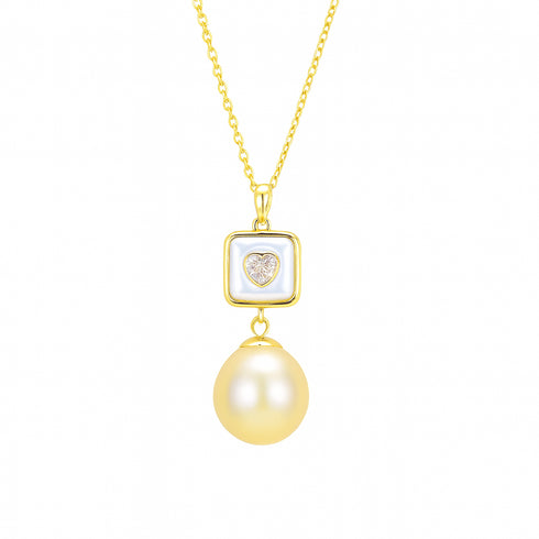 Heart Golden Pearl Pendant Necklace